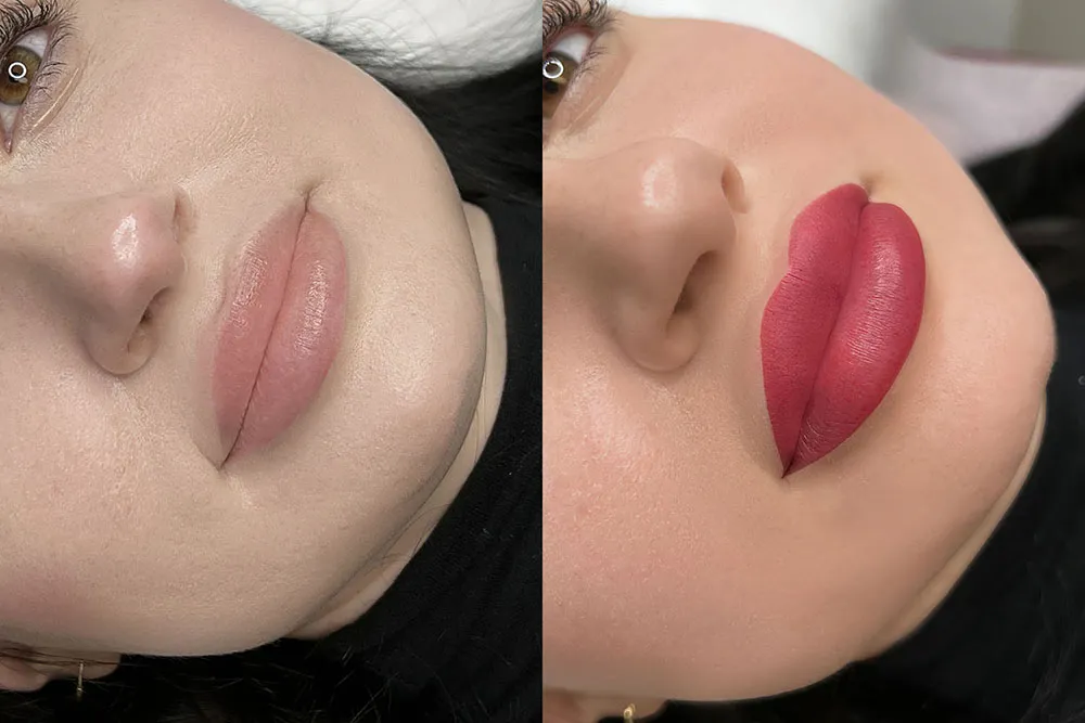 makeup lips-before after
